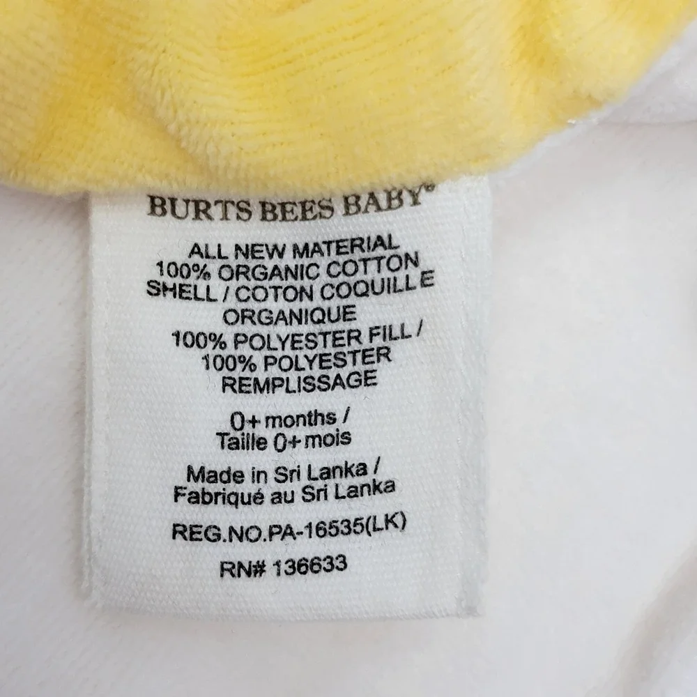 NWT Burt's Bees Baby Yellow Hold Me Bee Lovey Organic Cotton Security Blanket